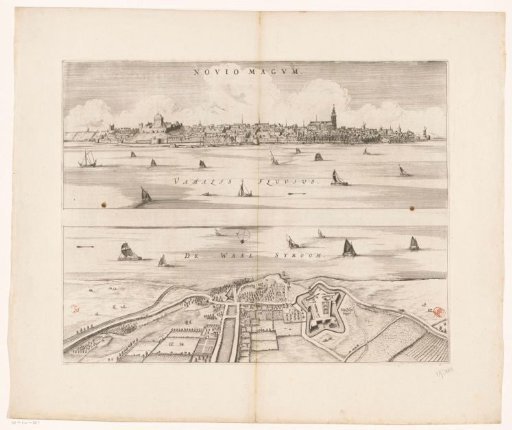 City view of Nijmegen and map of Fort Knodsenburg