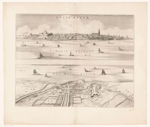 City view of Nijmegen and map of Fort Knodsenburg