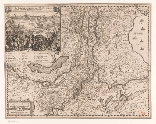 Map of Gelderland with a view of the capture of Naarden in 1673