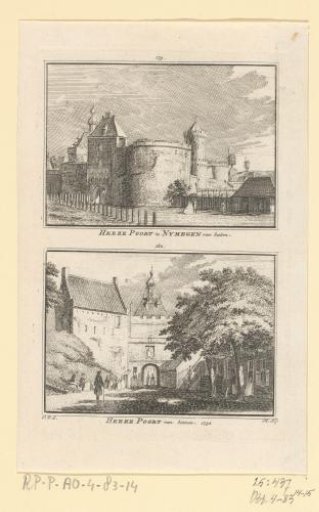 Two views of the Hezelpoort in Nijmegen, seen from inside and outside the city