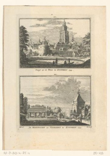 View of the city wall and view of the Sabelspoort and Fish Market, in Zutphen