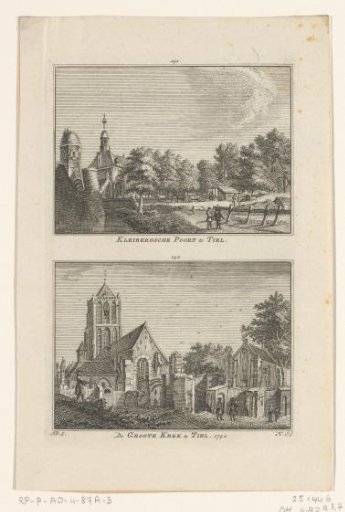 View of the Kleibergse Gate and view of the Saint Martin's Church, in Tiel
