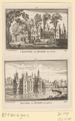 Two views of Buren Castle, from the front and from the rear