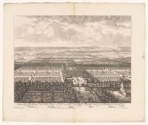 View of Soestdijk Palace and gardens in bird's-eye perspective