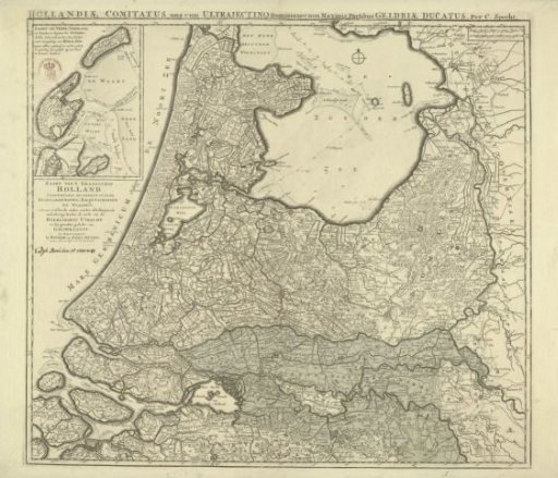 Map of the Provinces of Holland, Utrecht, and Gelderland with the Areas Flooded by Dike Breaks in 1740-1741