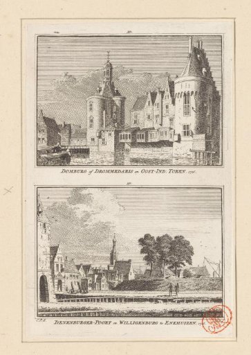 View of the Drommedaris and the East India Tower and View of the Denenburger Gate and the Willigenburg in Enkhuizen, 1726