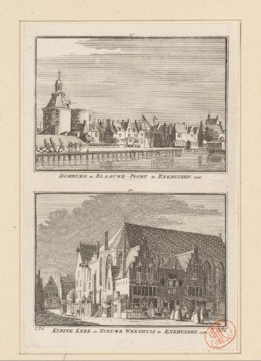 View of the Drommedaris and the Blue Gate and View of the Small Church and the New Poor Orphanage in Enkhuizen, 1726