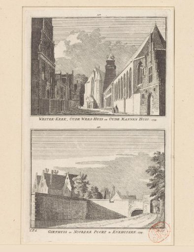 View of the Westerkerk, the Old Orphanage and the Old Men's Home and View of the Giethuis and the North Gate in Enkhuizen, 1729