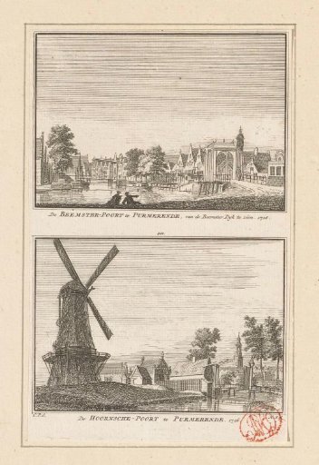 View of the Beemster Gate and view of the Hoorn Gate in Purmerend, 1726