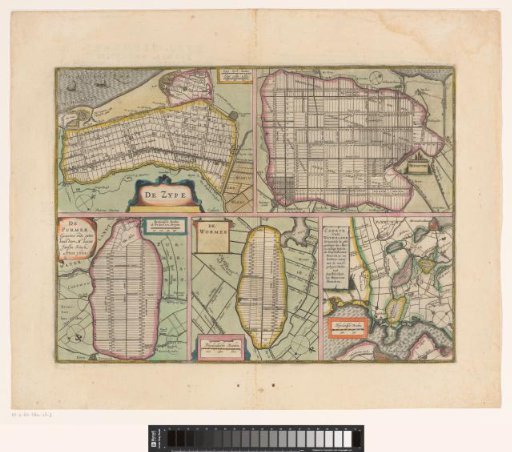 Sheet with maps of the polders of the Zijpe, Beemster, Purmer, Wormer and a map of Waterland