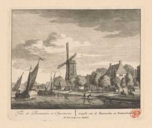 View of the Amstel at the windmill and cotton printing works