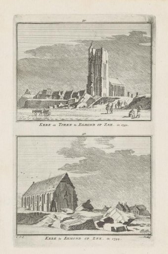 Two views of the church at Egmond aan Zee, 1742 and 1744