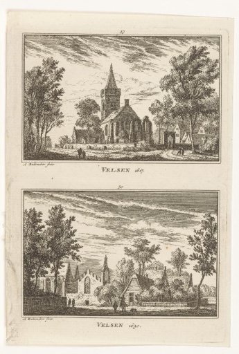 View of the Engelmundus Church at Velsen-Zuid, 1617, and View of Velsen, 1630