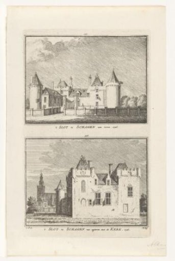 Two views of Schagen Castle, 1726