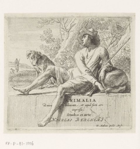 Seated shepherd with a dog
