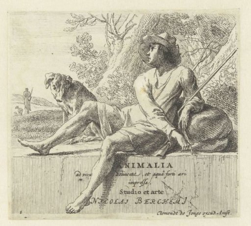 Seated shepherd with a dog