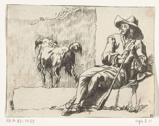 Seated shepherd with his dog