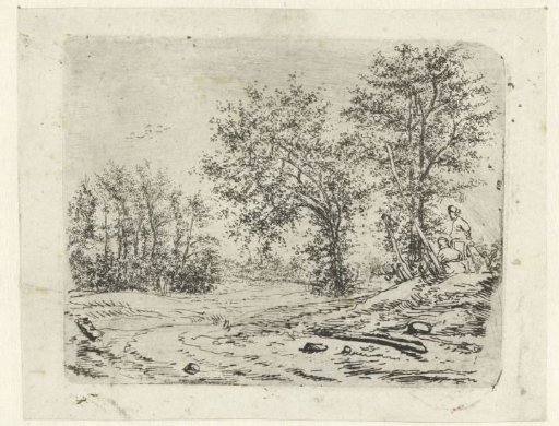Landscape with two men spying on a naked woman