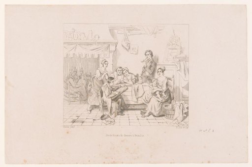 Young draftsman sketching a mother with child