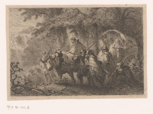 Travelling troupe with an ox-wagon