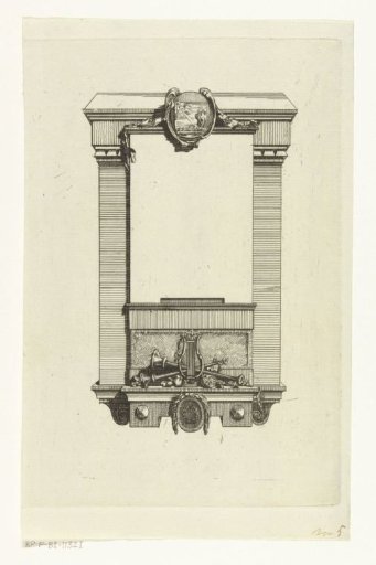 Monumental frame with blank space for title and musical instruments as ornaments