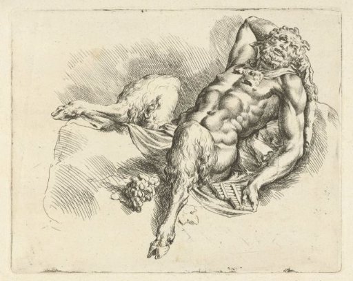 Reclining Pan with a bunch of grapes