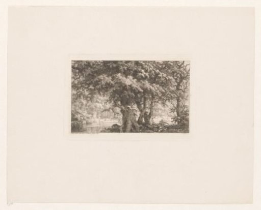 Wooded Landscape with Deer in a Pond