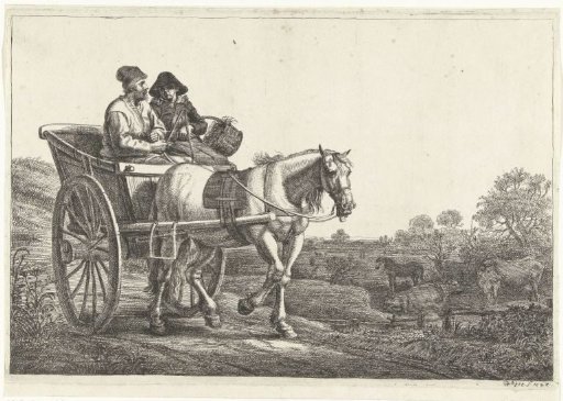 Peasant Couple in an Open Two-Wheeled Cart