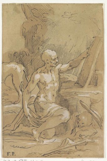Study Sheet with a Kneeling Old Man Amidst Rubble
