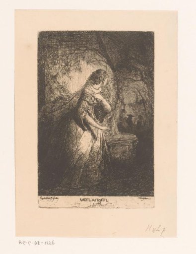 Young woman in the woods, looking at a couple in the distance
