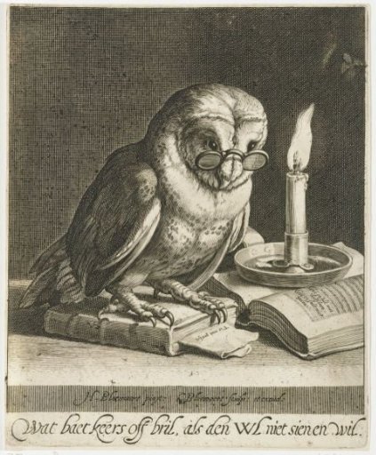 Owl with spectacles and books