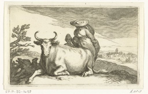 Cow with woman and child