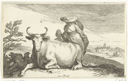 Cow with woman and child