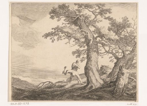 Landscape with trees and woodcutters
