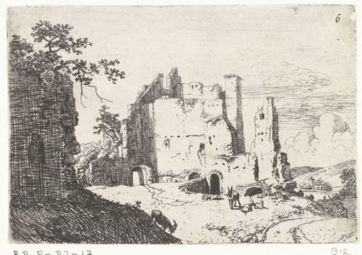 Ruin with grazing goats