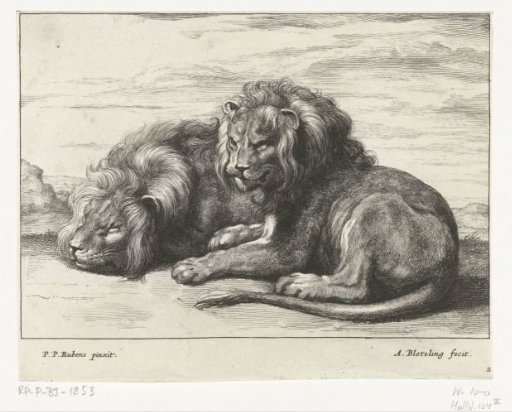Two recumbent lions