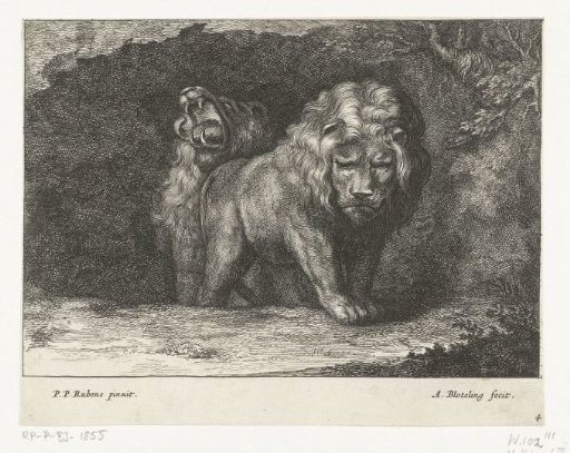 Two lions at the entrance to their den