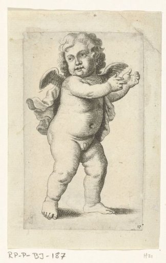 Standing cherub with arms to the right