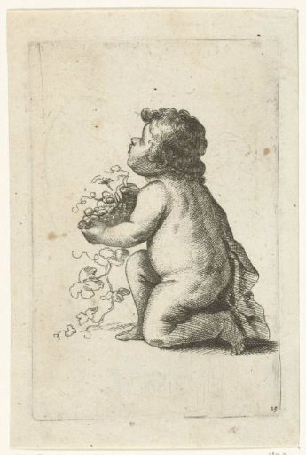 Kneeling child with a bunch of grapes