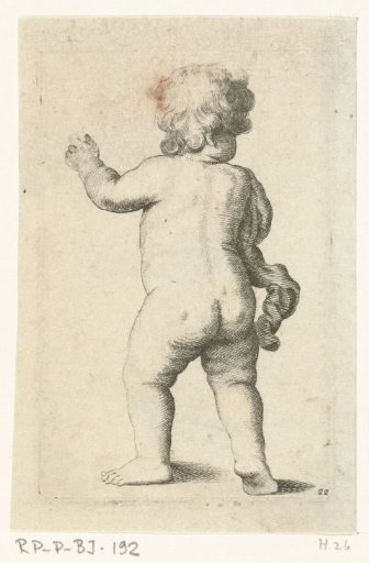 Standing nude child seen from behind