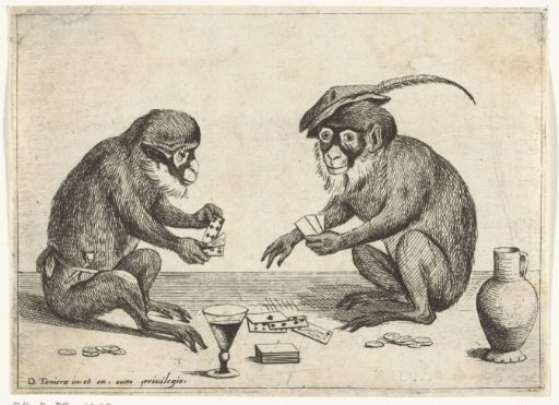 Two Apes Playing Cards