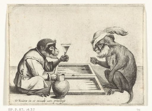 Two Apes Playing Backgammon