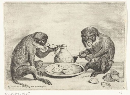 Two Apes Eating Oysters