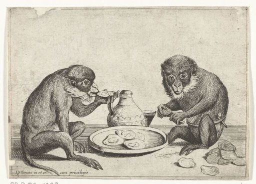 Two Apes Eating Oysters