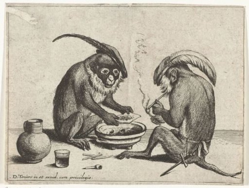 Two Apes Smoking a Pipe