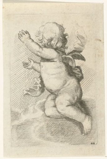 Waving cherub seen from behind
