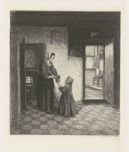 A Woman with a Child in a Cellar Room