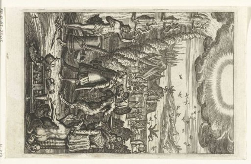 Emblem with a man on the way to eternal life exposed to temptations of the devil