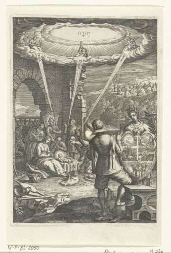 Emblem with a man meditating on the birth of Christ