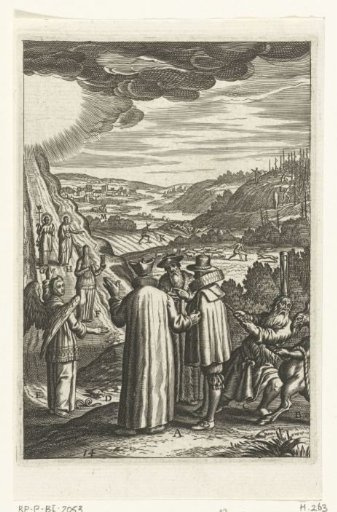 Emblem with a man advising his friends to live in virtue